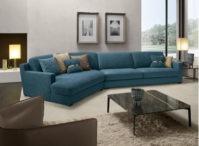 Design Sofa L-shape Upholstery Couch Living room Furniture Corner sofa Textile Blue